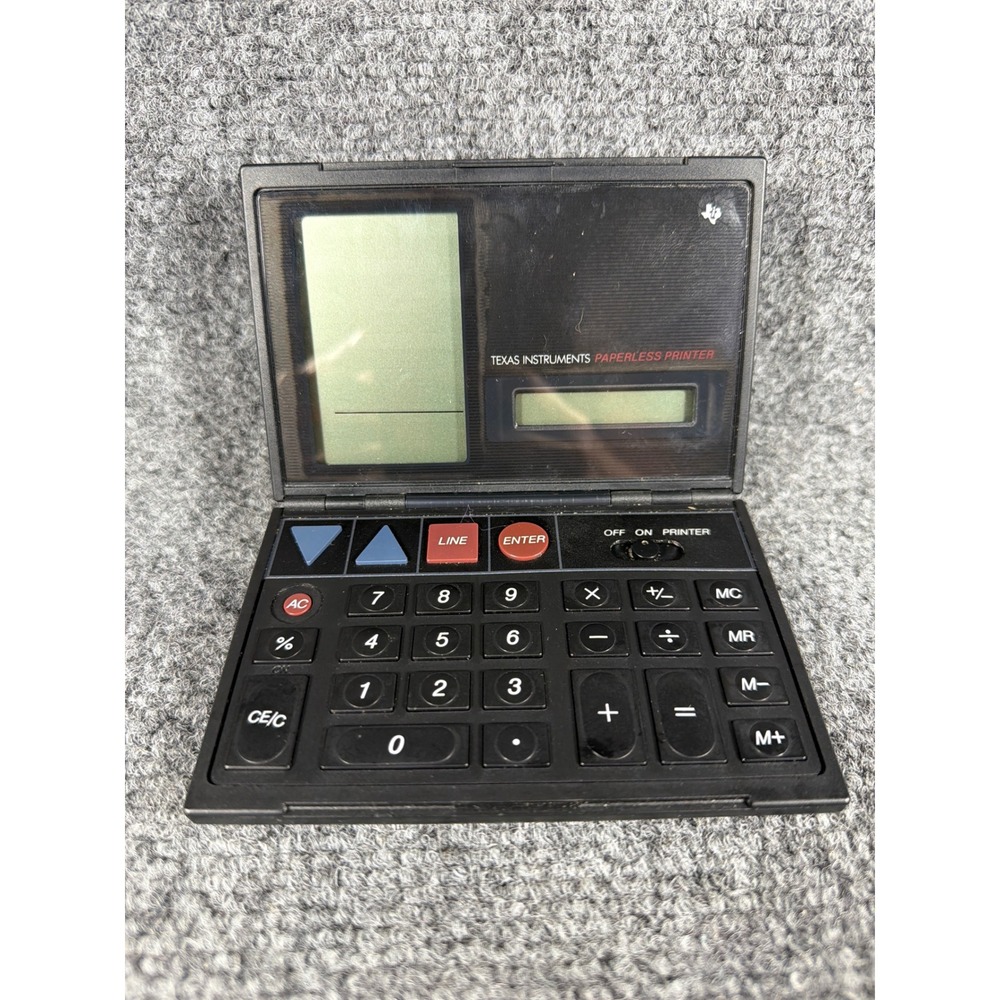 Texas Instruments Paperless Printer Vintage Calculator Black Folding, NOT tested